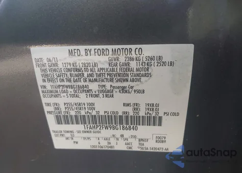 2011 Ford Taurus Limited из США, поврежденный, VIN 1FAHP2FW9BG186840